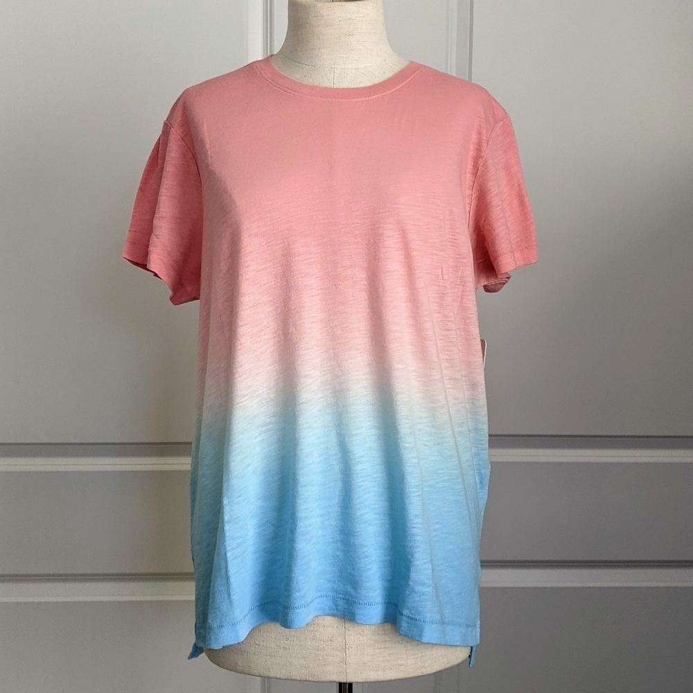 PJ Salvage Tee Short Sleeve Crew Neck Cotton Modal Blue Pink Sunset Ombre L NWT